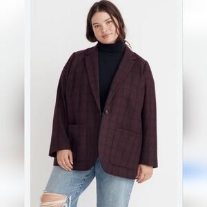NWT! Madewell Larsen blazer in burgundy windowpane plus size 1X wool $185